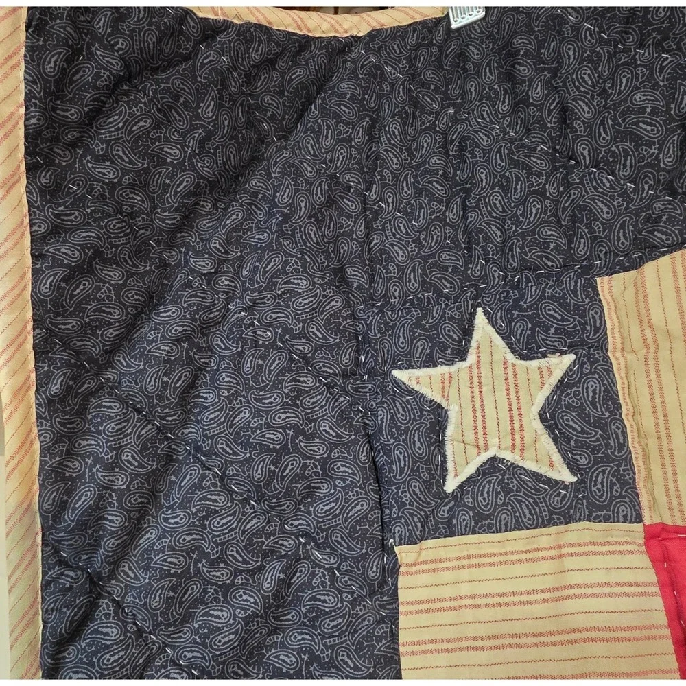 Americana Patriotic Stars and Stripes Quilted Wall Hanging Navy Red Cream 59x45
